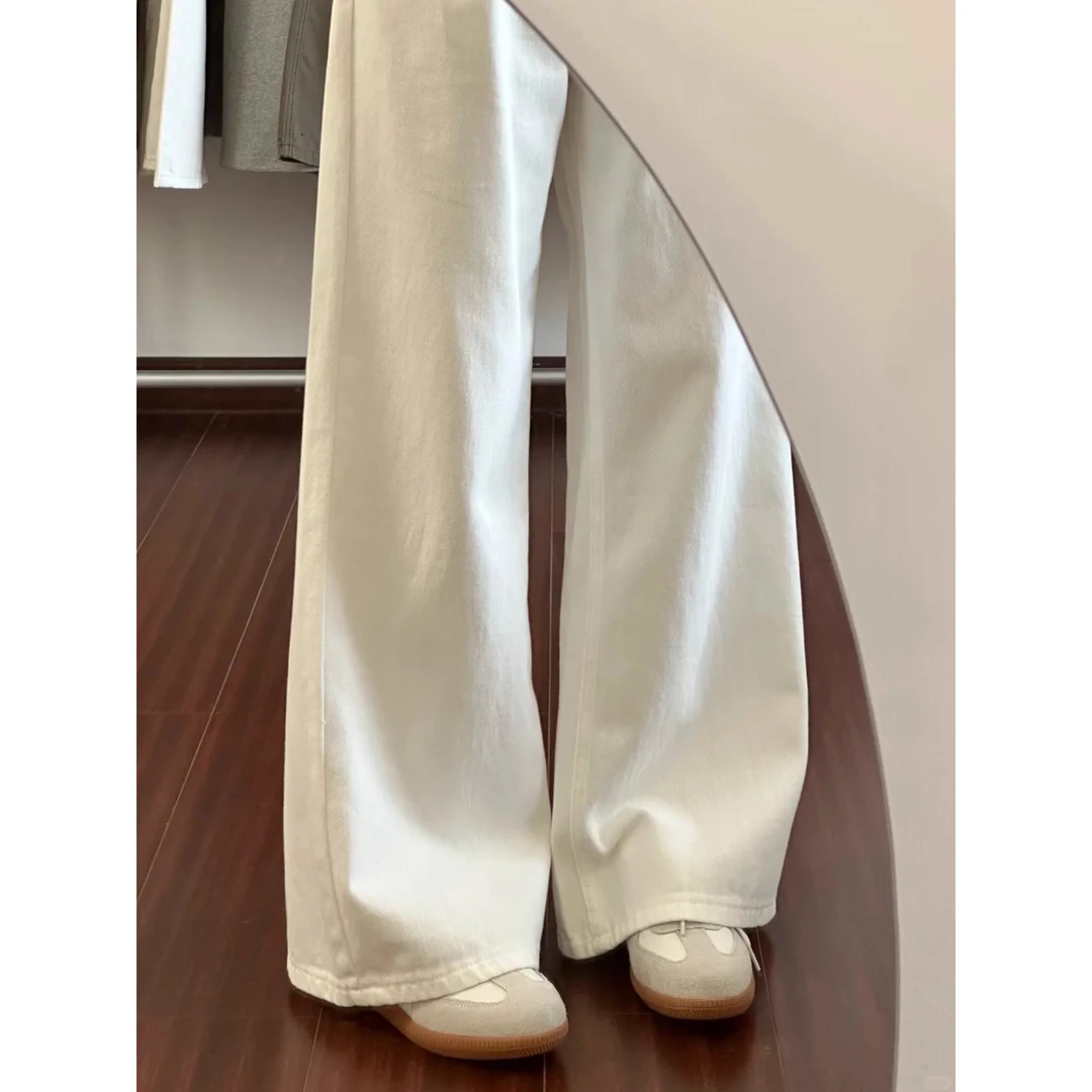 白色垂感阔腿牛仔裤女2025新款大码胖妹妹显瘦直筒裤梨型身材裤子