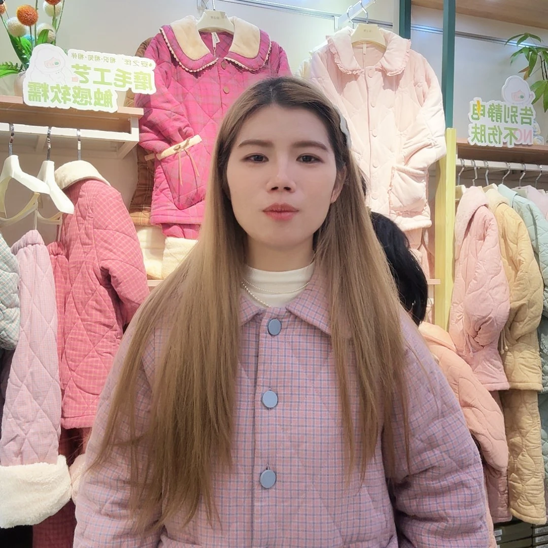 粉紫色格子XL码家居服套装