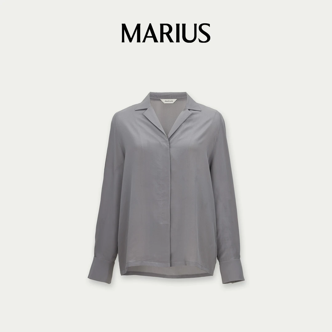 MARIUS“银灰古巴”衬衫经典古巴领通勤简约时尚百搭休闲衬衣长袖