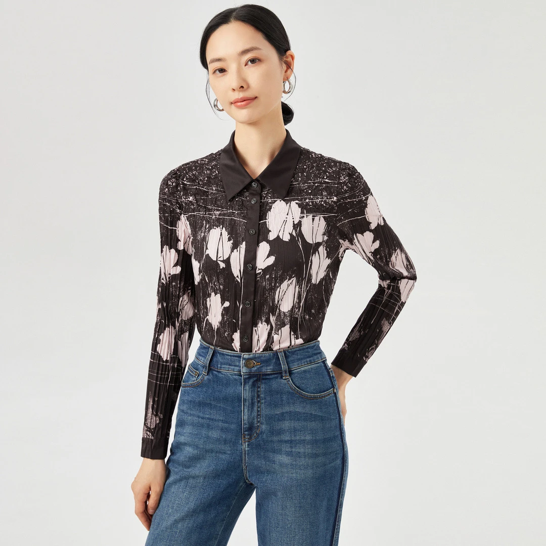 【婷婷专属】【抽花】时尚设计感长袖衬衫25年春秋新款褶皱显瘦上衣