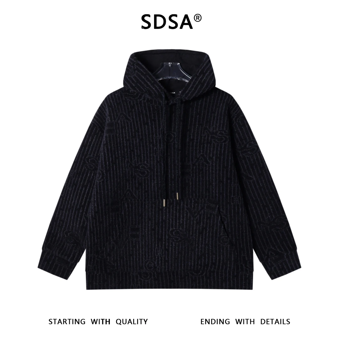 SDSA男士秋冬新款痞帅男装潮牌绒毛字母抽绳连帽卫衣时尚百搭上衣
