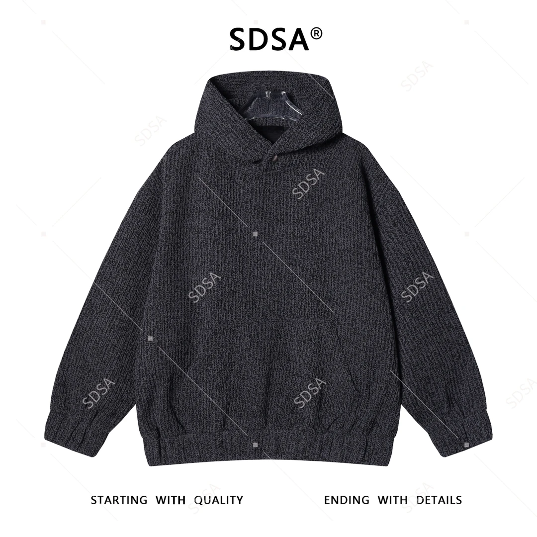 SDSA男士秋冬新款痞帅男装时尚肌理感按扣连帽卫衣气质网红款上衣