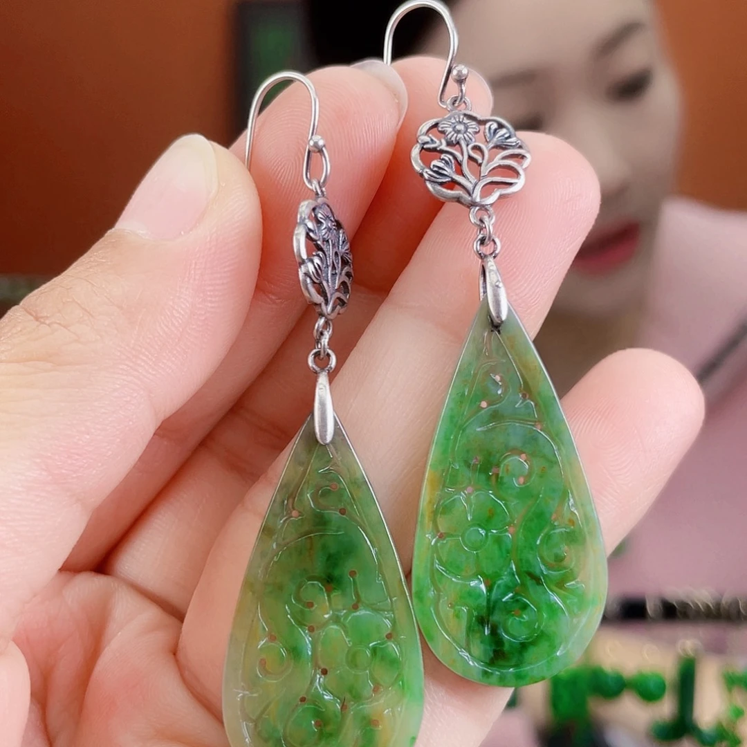 翡翠银S925镶嵌耳饰