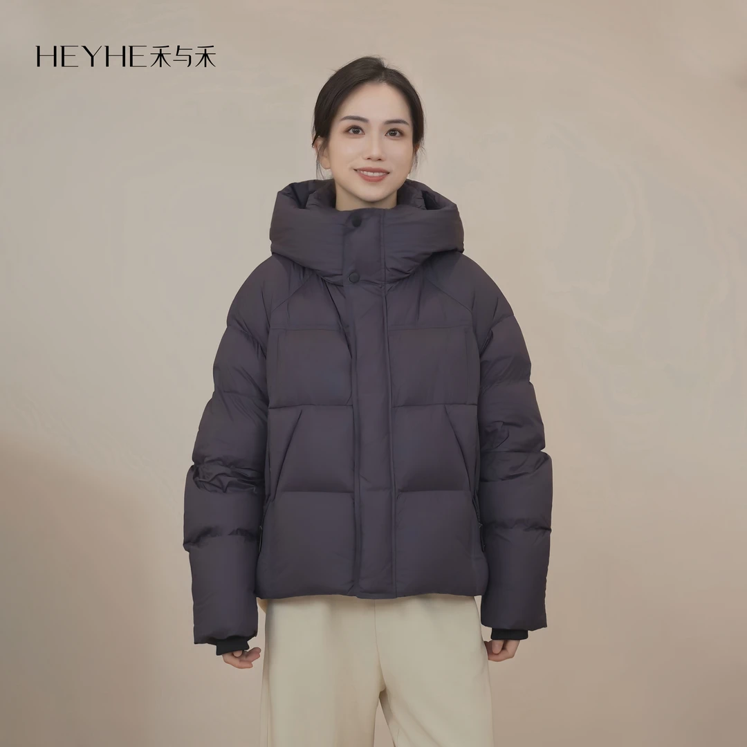 小禾【紫葡萄】95白鹅绒高密防风极简高蓬立领大泡芙短款鹅绒羽绒服