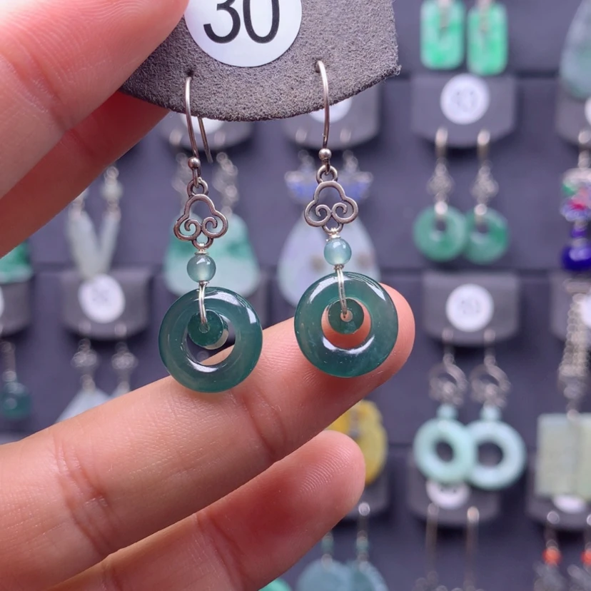 【闪购商品】翡翠银S925镶嵌耳饰