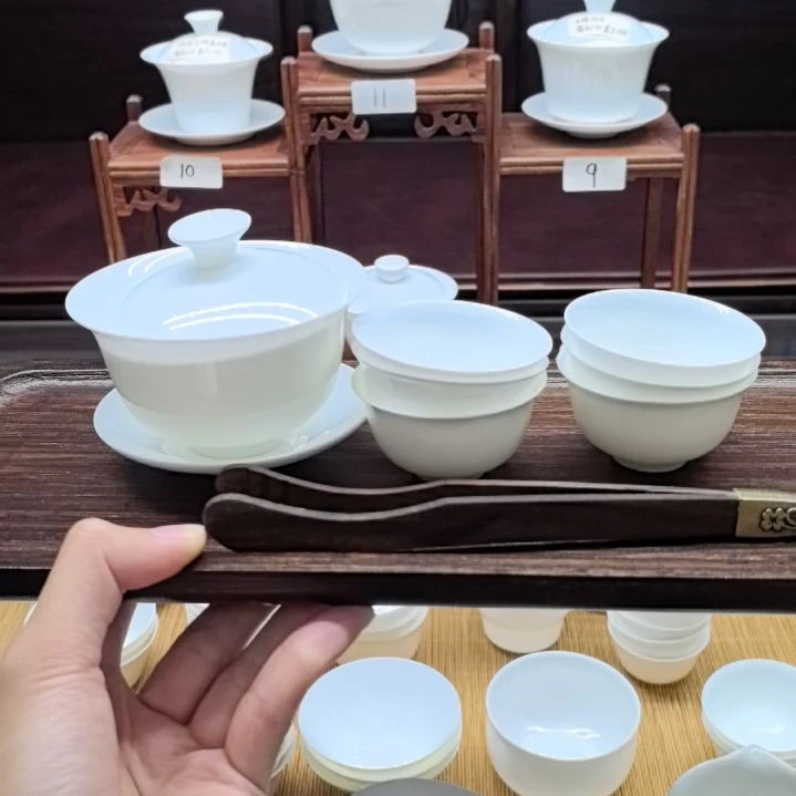 常**钦135毫升元宝盖碗+6个玉兰杯+夹子