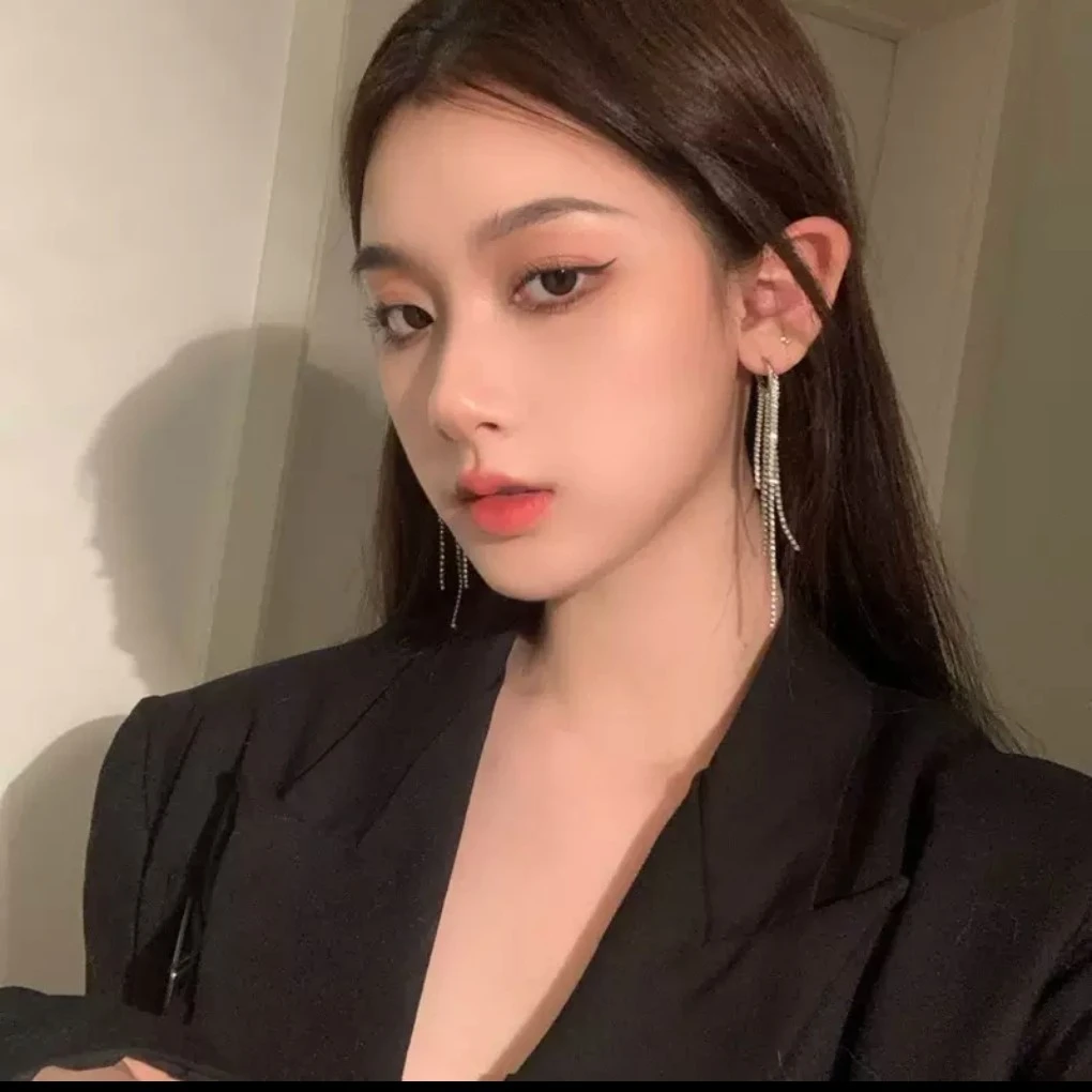 黄铜大理石耳饰 日韩仙长款流苏闪钻耳环