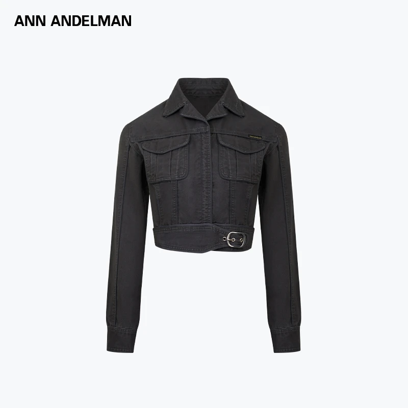 ANN ANDELMAN 2025新品深灰色设计感牛仔洗水收腰短外套女