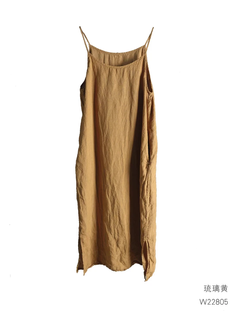 彭彭家 W22805 亚麻薄款多色做旧吊带裙 几见