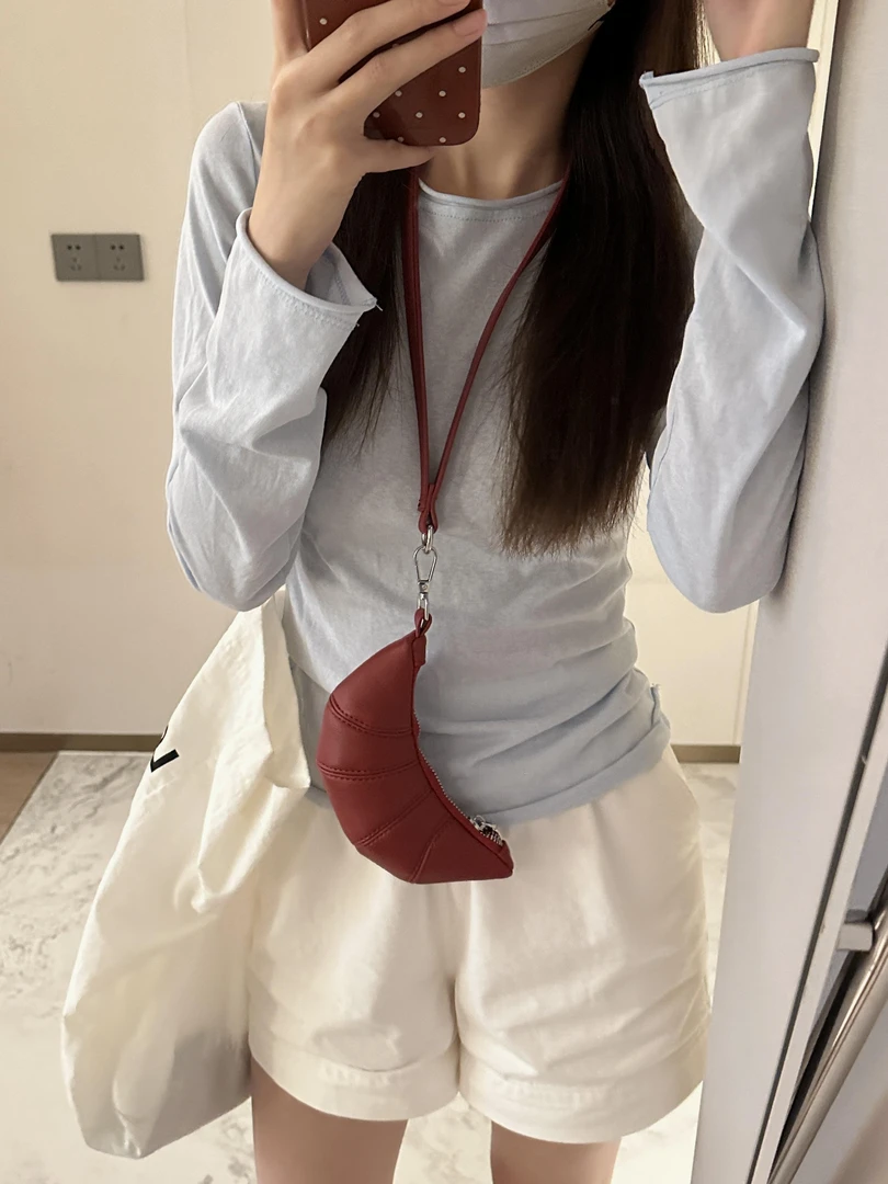 baby蓝卷边长袖T恤女春夏薄款韩系内搭雪花棉打底上衣夏防晒罩衫