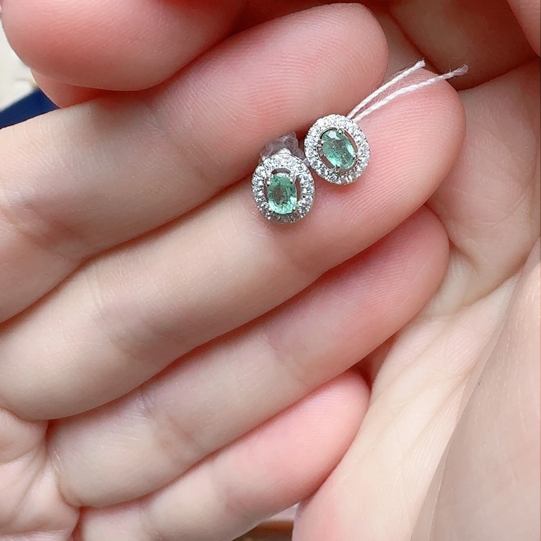 祖母绿耳饰银S925镶嵌耳钉A11
