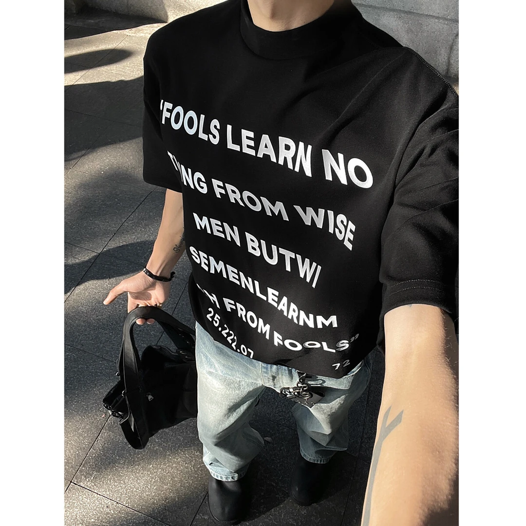 cleanfit字母印花短袖T恤男夏季新款美式高街重磅260g小领口半袖