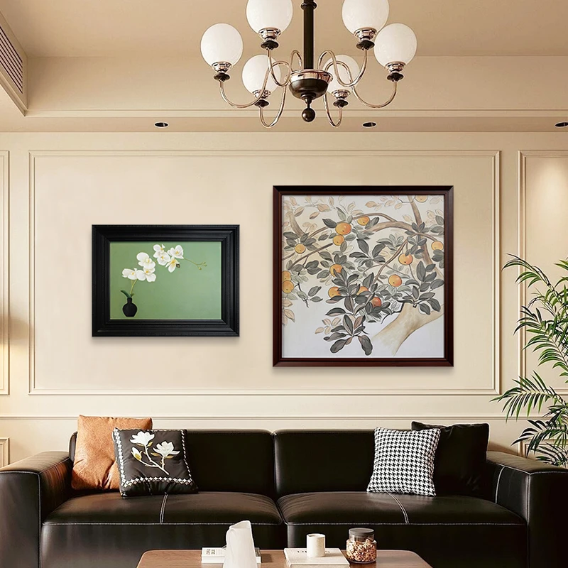中古风客厅组合装饰画手工油画法式风餐厅两联挂画卧室高级感壁画