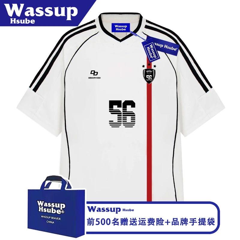 WASSUP HUSBE夏设计感T恤国潮篮球风印花纯棉短袖ins男女时尚上衣