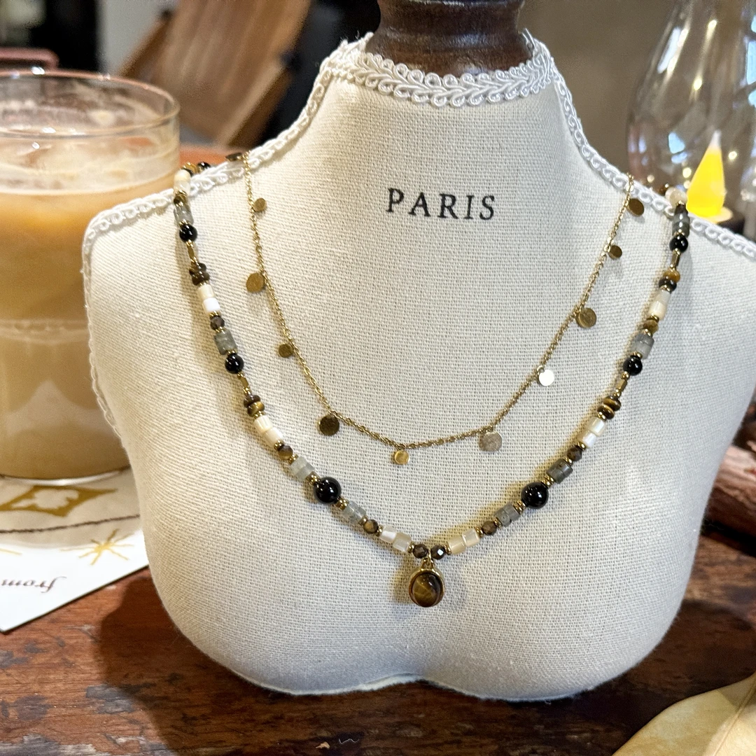 钛钢项链 【灰棕调】天然复古百搭小众ins女时尚设计感锁骨链颈链