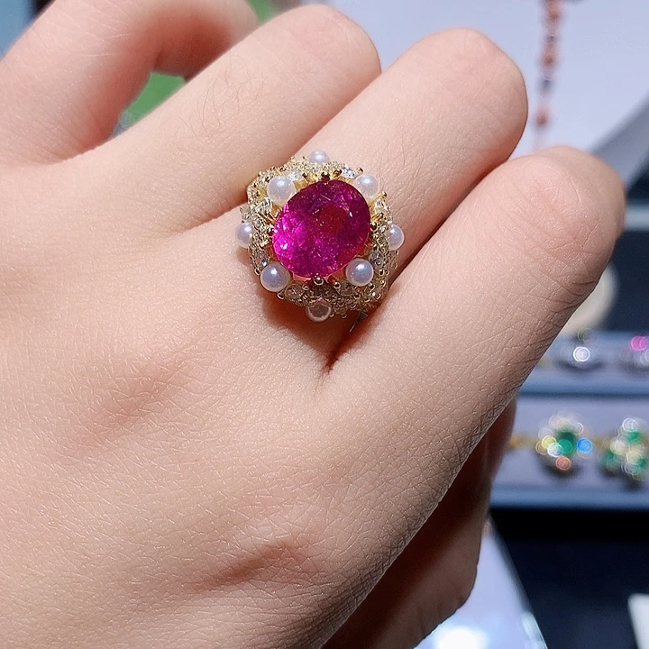 菠***蜜碧玺戒指银S925镶嵌