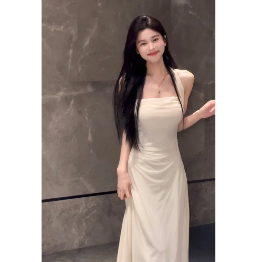 【喵喵】可多种穿法新款法式高级感长裙气质抹胸挂脖连衣裙女 222