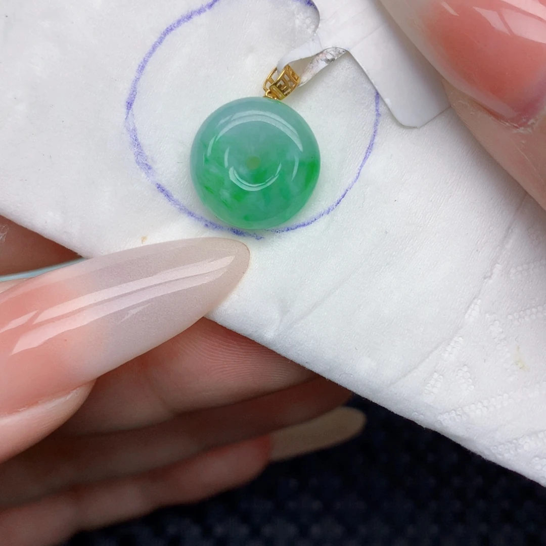 翡翠18K金镶嵌颈饰天然缅甸翡翠a货百元以上9元证书费自理