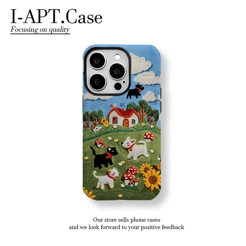 布景小狗蘑菇菲林二合一适用于iPhone苹果华为手机壳oppo小米防摔