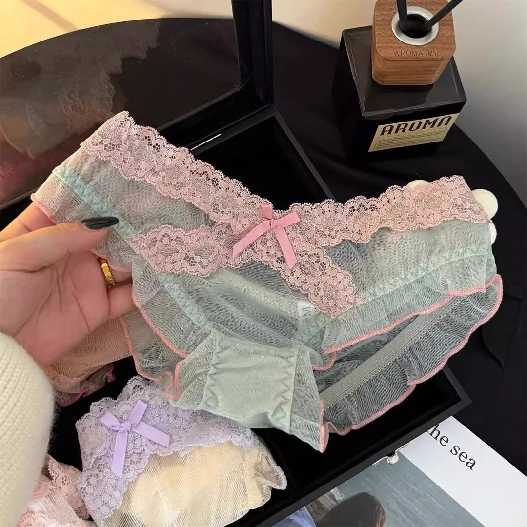 2025新款纯欲蕾丝内裤女款爆款性感薄纱蝴蝶结少女纯棉裆低腰短裤