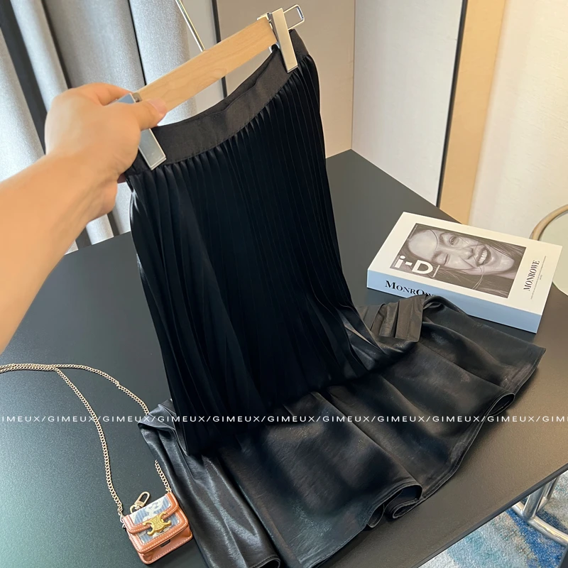 2025新款法式复古高级感气质百褶半身裙女高腰显瘦中长款a字伞裙