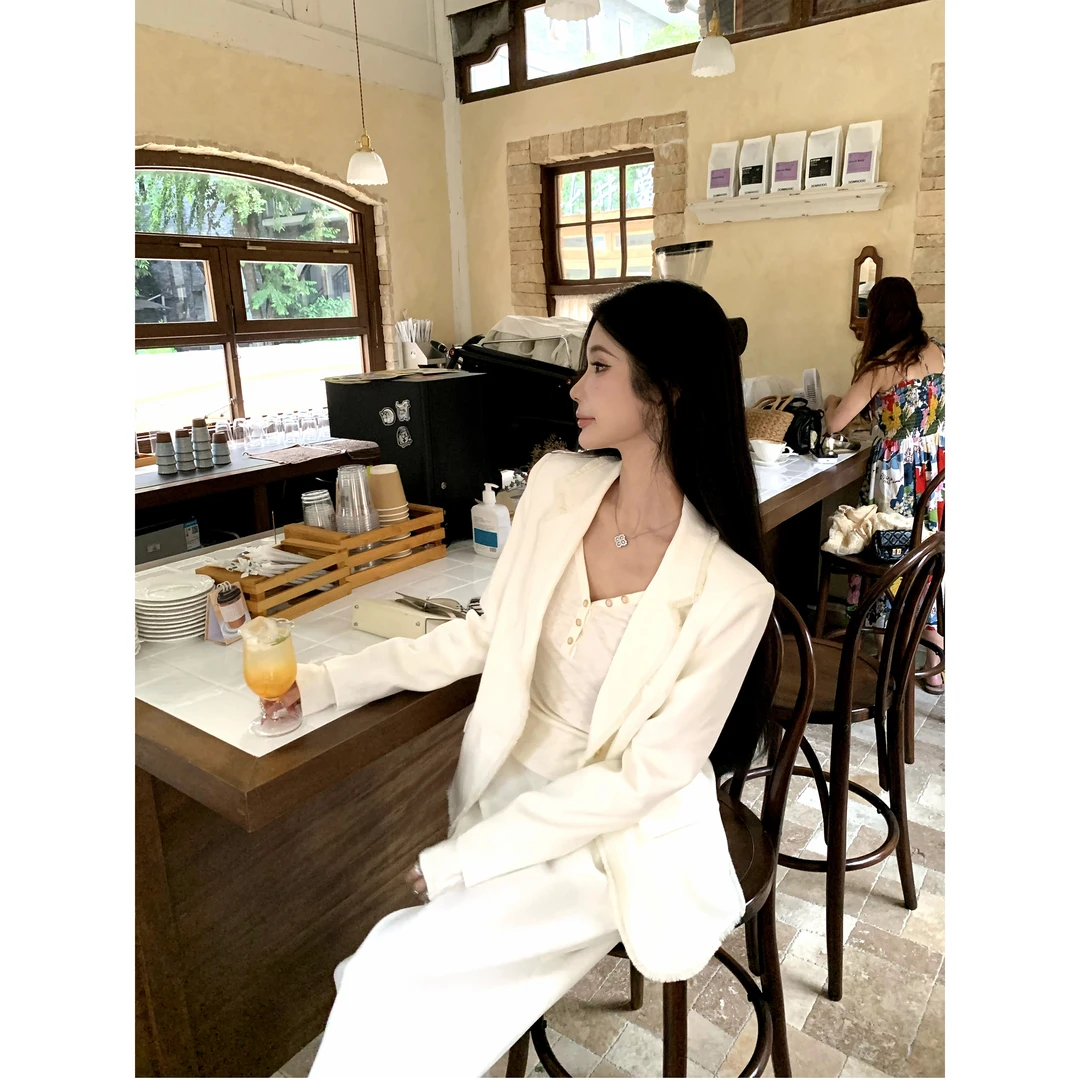 Barb Chill 秋季设计师松弛感休闲时尚宽松老钱风亚麻西装套装