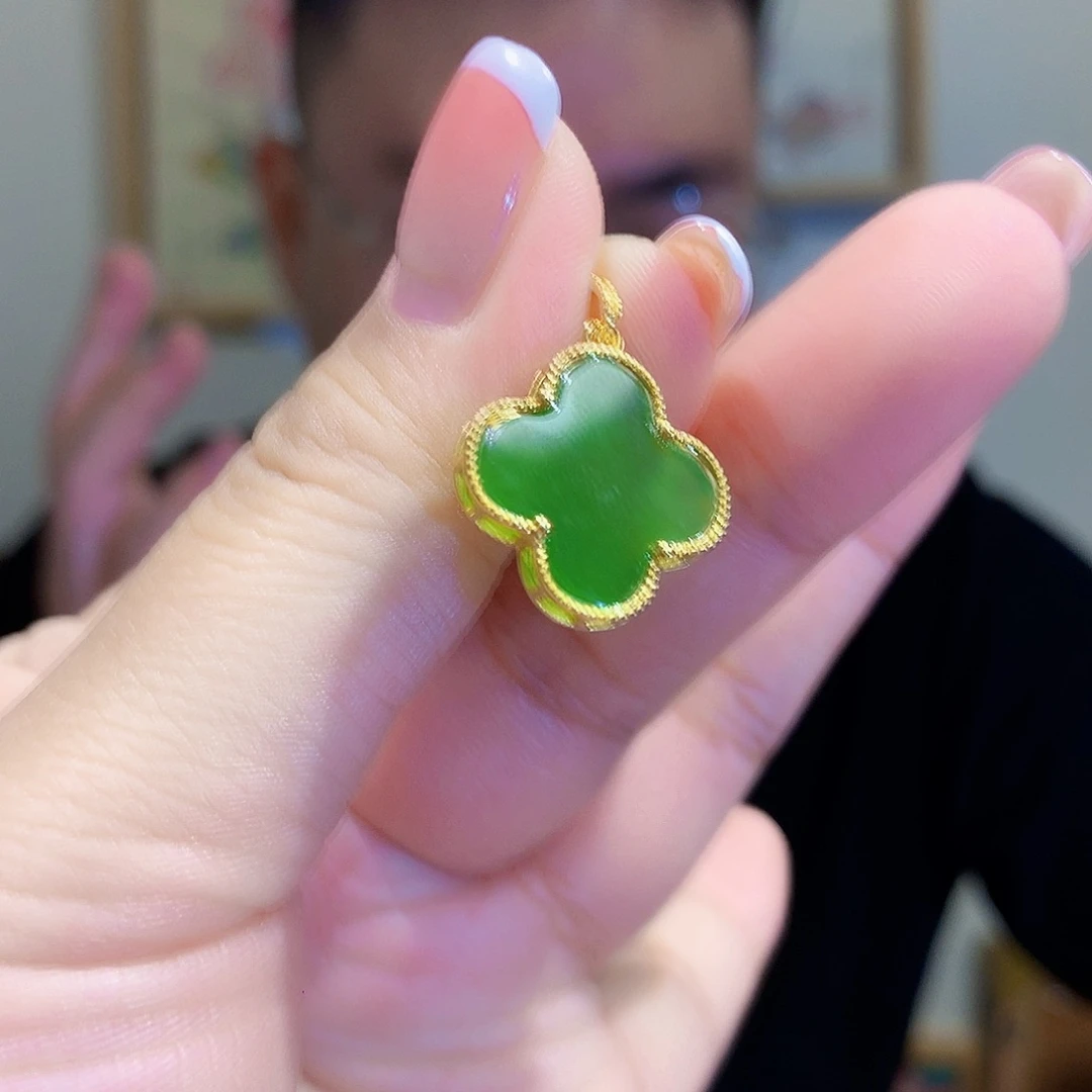 和田玉（碧玉）颈饰银S925镀金镶嵌