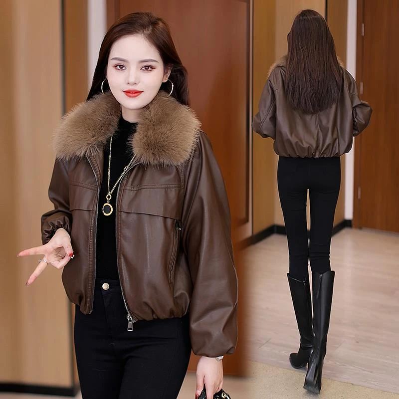 2025超火皮外套冬季新款软皮加绒加厚皮衣女士宽松显瘦小个子皮衣