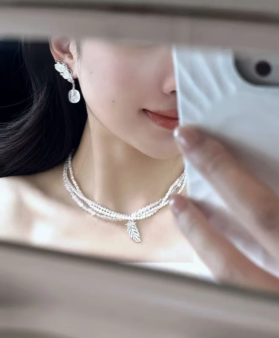 钛钢石英石耳饰 仙女风小众轻奢珠宝银色编织