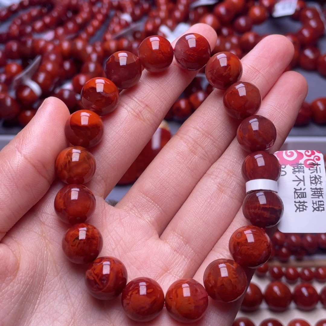 南红玛瑙未镶嵌其他（原矿）11.8mm高品瓦西妖孽火焰纹圆珠手串