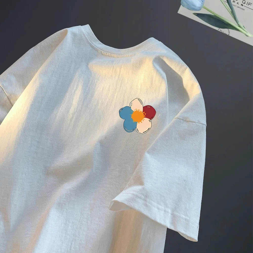 美式痞帅重磅纯棉短袖-彩色太阳花男女潮牌时尚宽松百搭圆领T恤夏