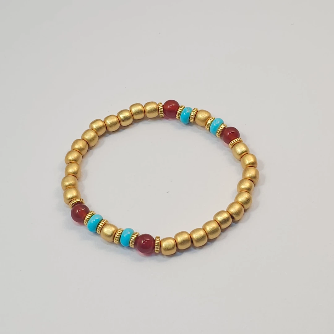 铜合金玻璃手链 【新粉福利】手工时尚小蛮腰古法彩色镶嵌玉手串烧