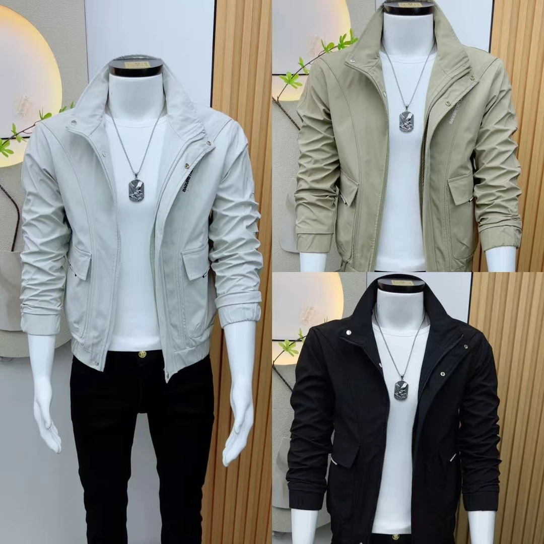 男士春秋季潮流简约时尚休闲百搭夹克修身帅气立领短款男外套