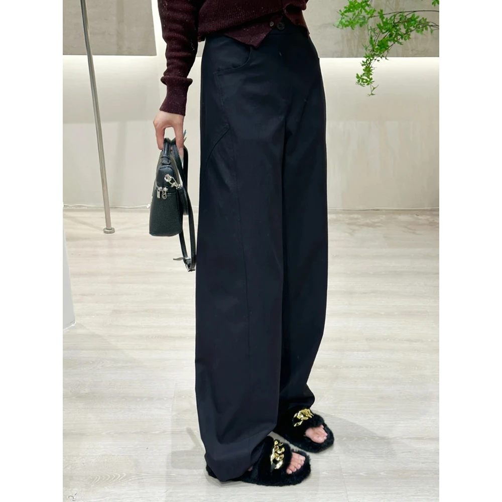 2025秋季新款大码纯色高腰直筒裤设计感时尚宽松休闲裤显瘦女裤子