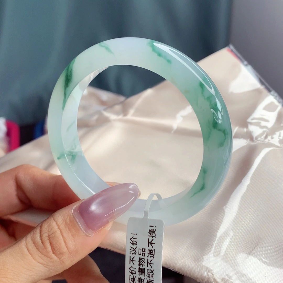 未镶嵌手镯翡翠54.3意境飘花 无纹裂 小柒