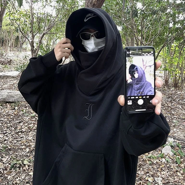 20232023美式复古高领社恐卫衣男女小众连帽重工机能风外套202025