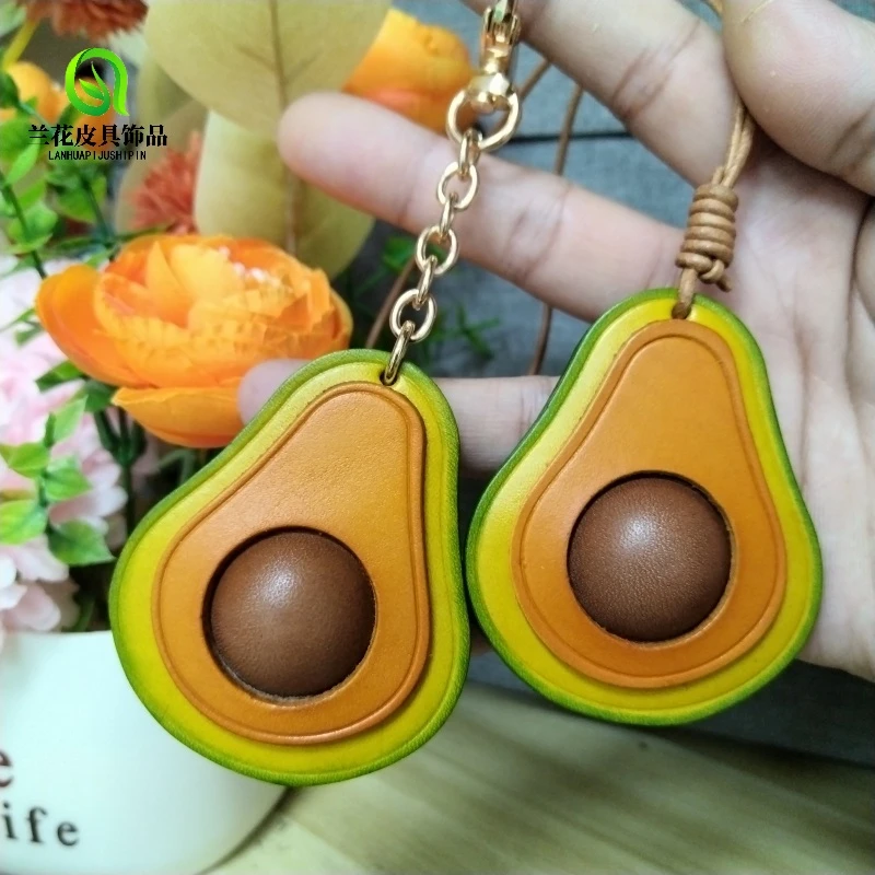 头层牛皮牛油果包包挂件汽车钥匙扣水果包宠仿真创意水果真皮挂饰