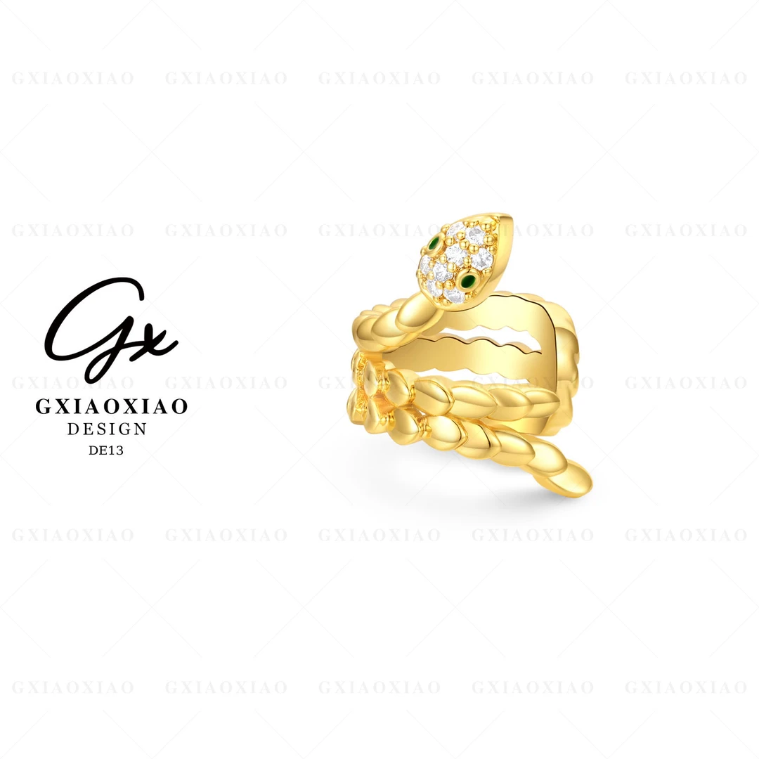 铜合金合成锆石耳饰  镀K金 法式气质时尚百搭灵蛇耳夹 DE13