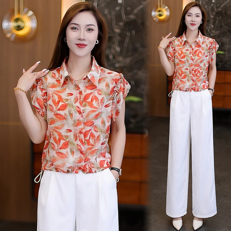 时尚印花衬衫女2025夏季新款洋气减龄遮肚子显瘦上衣薄款碎花衬衣