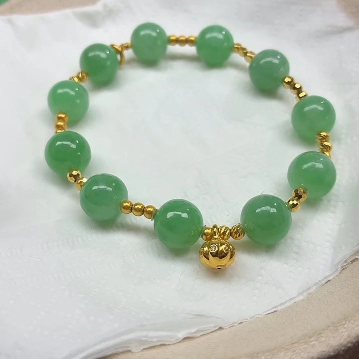 翡翠18K金镶嵌手链天然缅甸翡翠A货卡9.9