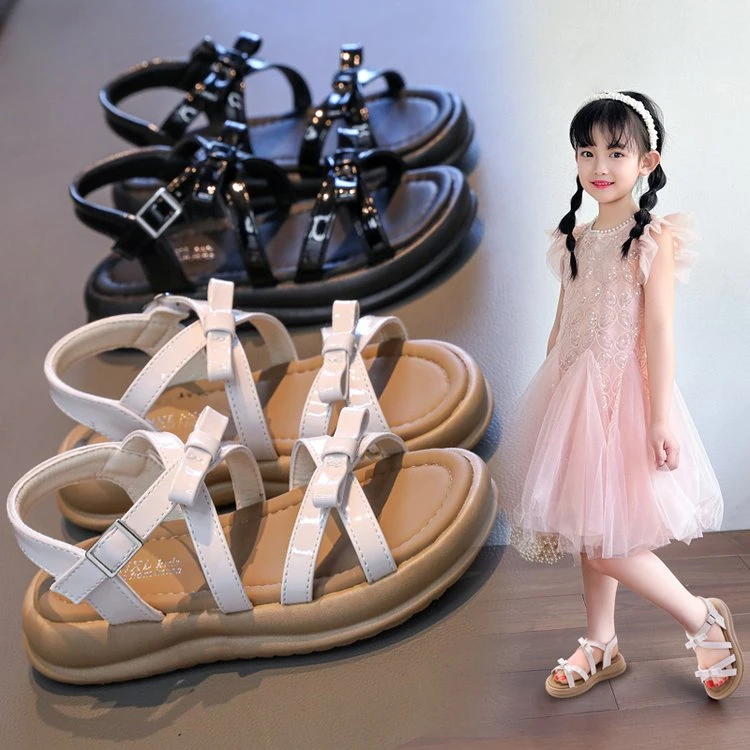 女童露趾凉鞋2025夏季新款儿童沙滩鞋时尚露趾女孩蝴蝶结休闲公主