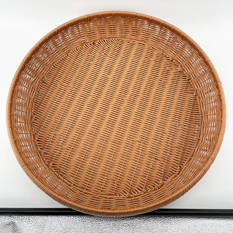 A178棕色圆形中式轻奢馒头框大晒框收纳手工编织56*8