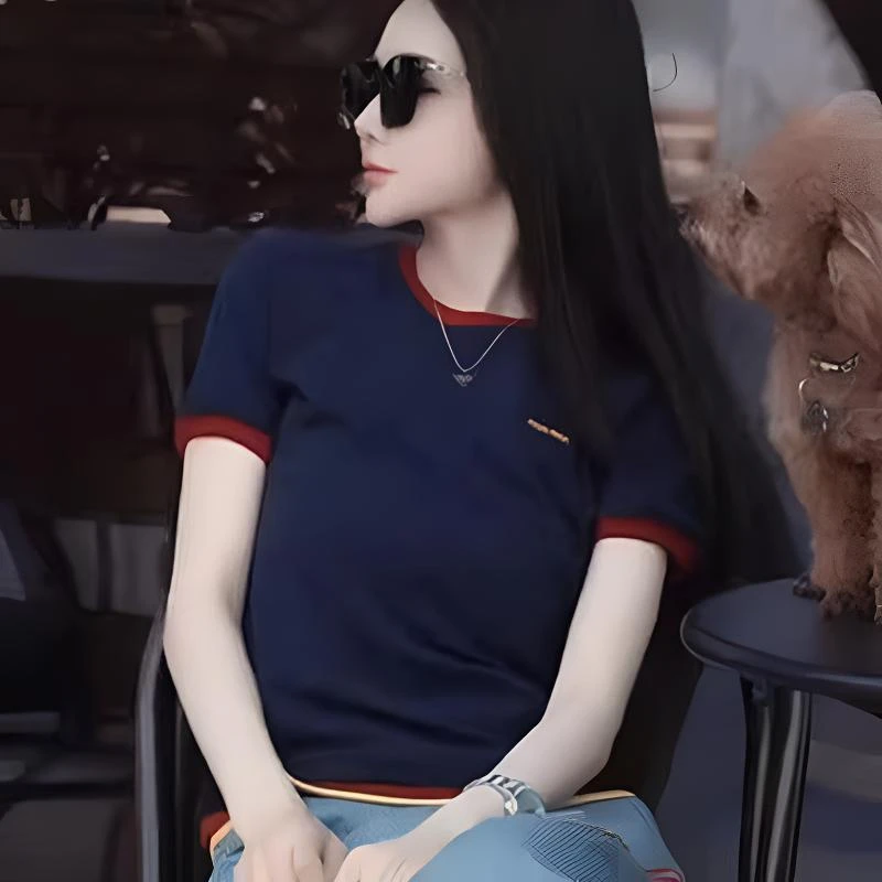 休闲时尚打底衫女夏季2025新款简约百搭短袖T恤显瘦遮肚洋气上衣