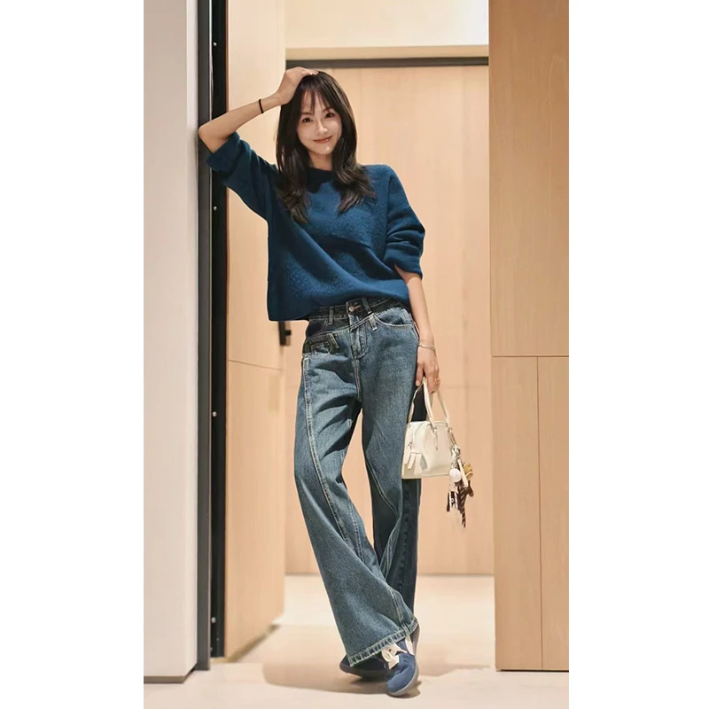 美洋MEIYANG【60系列】双生牛仔裤 解构不对称高腰宽松阔腿长裤Es