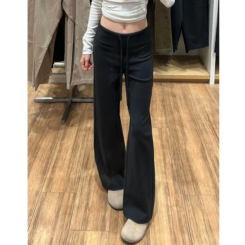 黑色运动裤女春秋季新款高腰垂感显瘦春秋直筒休闲小个子阔腿卫裤