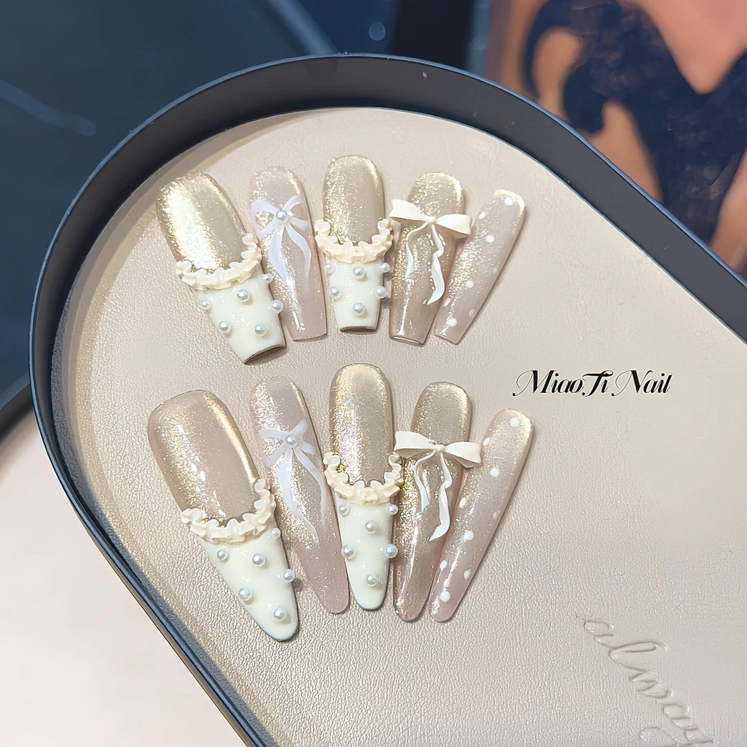 【起司】【9个甲型定制】猫哥 温柔感奶油元气少女氛围感纯手工穿戴甲