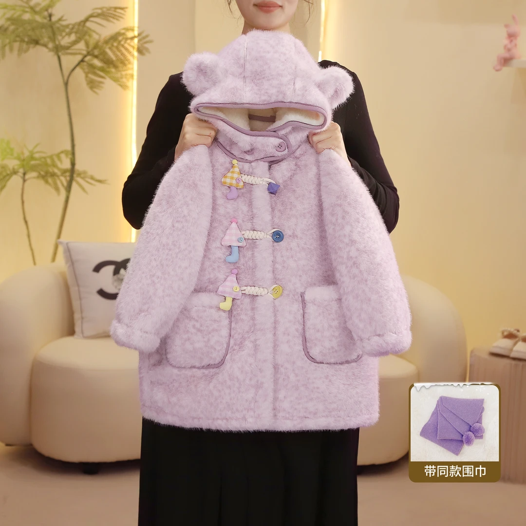 2025冬季女童毛毛外套加绒加厚卡通保暖中长款外套5530007097