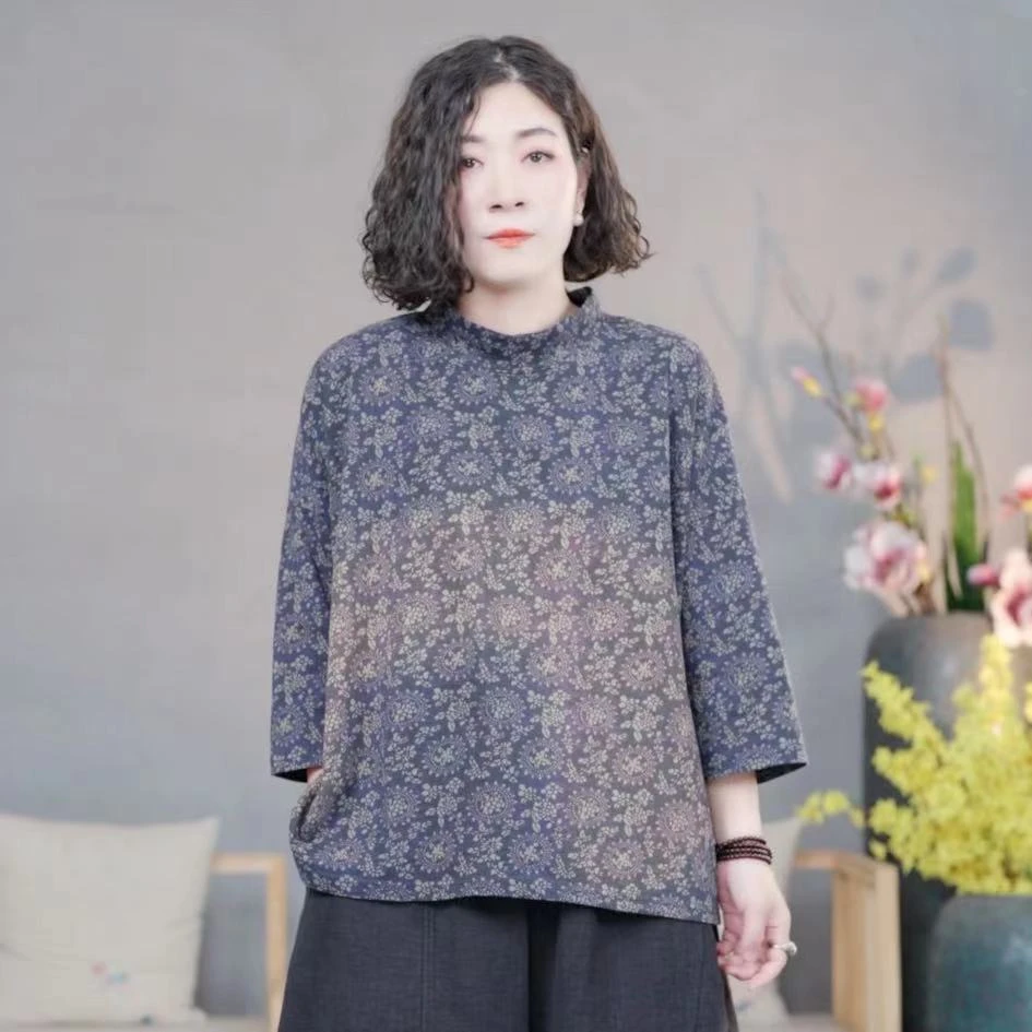 【帕朵朵】2025春季新款做旧文艺复古百搭宽松休闲洋气女打底衫6116