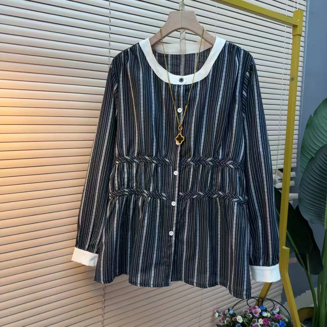 胖妹妹时尚气质显瘦遮肉减龄长袖大码春季百搭1366宽松女人衫