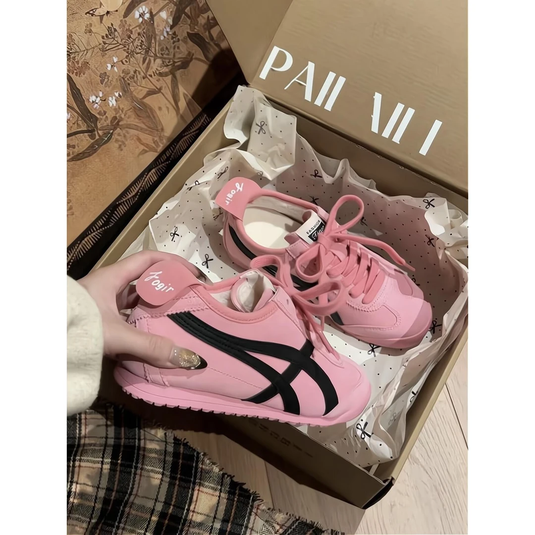 粉红色德训鞋女2025新款春秋爆款小众百搭平底阿甘鞋运动休闲板鞋